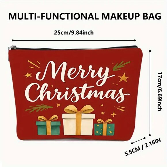 Merry Christmas Holiday Seasonal Makeup / Cosmetic Bag  Zipper / Lightweight - Picture 2 of 2